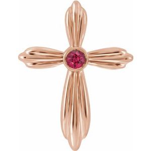 14K Rose Gold Lab-Grown Ruby Cross Pendant