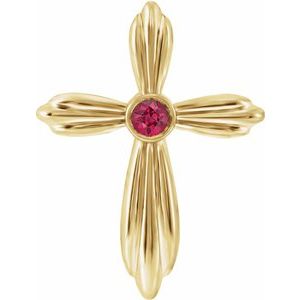 14K Yellow Gold Lab-Grown Ruby Cross Pendant