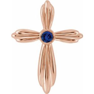 14K Rose Gold Lab-Grown Sapphire Cross Pendant