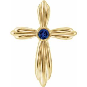 14K Yellow Gold Lab-Grown Sapphire Cross Pendant