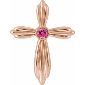14K Rose Gold Natural Pink Tourmaline Cross Pendant