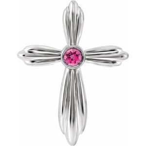 Sterling Silver Natural Pink Tourmaline Cross Pendant