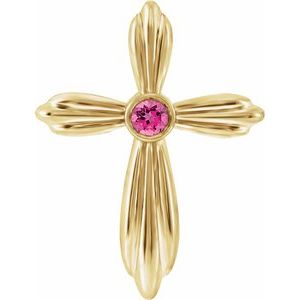 14K Yellow Gold Natural Pink Tourmaline Cross Pendant
