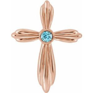 14K Rose Gold Natural Blue Zircon Cross Pendant