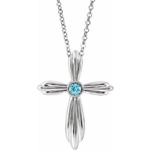 Sterling Silver Natural Blue Zircon Cross 16-18" Necklace