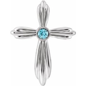 14K White Gold Natural Blue Zircon Cross Pendant