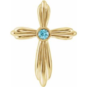 14K Yellow Gold Natural Blue Zircon Cross Pendant
