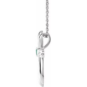 Platinum Natural Emerald Cross 16-18" Necklace