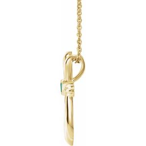14K Yellow Gold Natural Emerald Cross 16-18" Necklace