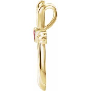 14K Yellow Gold Lab-Grown Ruby Cross Pendant