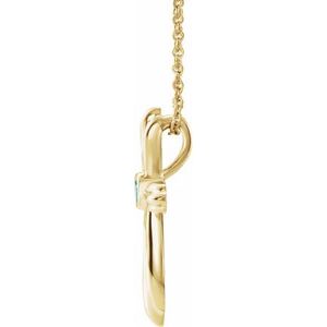 14K Yellow Gold Natural Blue Zircon Cross 16-18" Necklace