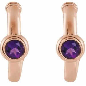 14K Rose Gold Natural Amethyst Huggie Hoop Earrings