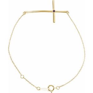 14K Yellow Gold Natural Alexandrite Sideways Cross 7-8" Bracelet