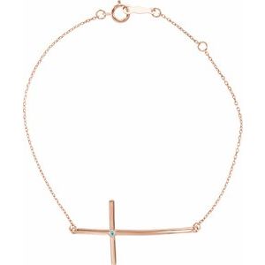 14K Rose Gold Natural Aquamarine Sideways Cross 7-8" Bracelet