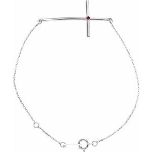 Sterling Silver Imitation Mozambique Garnet Sideways Cross 7-8" Bracelet
