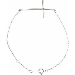 Platinum Natural Peridot Sideways Cross 7-8" Bracelet