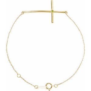 14K Yellow Gold Natural Peridot Sideways Cross 7-8" Bracelet