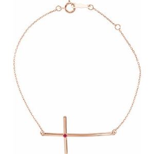 14K Rose Gold Natural Ruby Sideways Cross 7-8" Bracelet