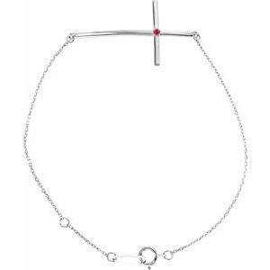 14K White Gold Natural Ruby Sideways Cross 7-8" Bracelet