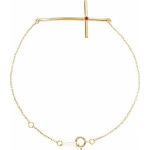 14K Yellow Gold Natural Ruby Sideways Cross 7-8" Bracelet