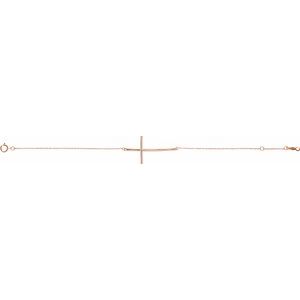14K Rose Gold Natural Aquamarine Sideways Cross 7-8" Bracelet