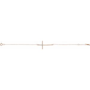 14K Rose Gold Natural Blue Zircon Sideways Cross 7-8" Bracelet
