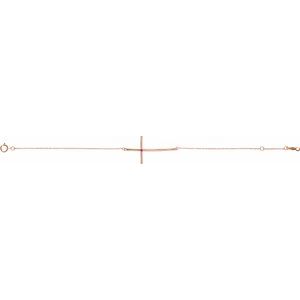 14K Rose Gold Natural Pink Tourmaline Sideways Cross 7-8" Bracelet