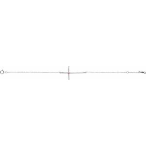 Sterling Silver Imitation Pink Tourmaline Sideways Cross 7-8" Bracelet