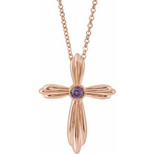 14K Rose Gold Natural Alexandrite Cross 16-18" Necklace
