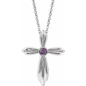 14K White Gold Lab-Grown Alexandrite Cross 16-18" Necklace