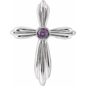 14K White Gold Natural Alexandrite Cross Pendant