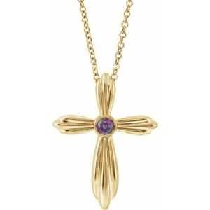 14K Yellow Gold Natural Alexandrite Cross 16-18" Necklace