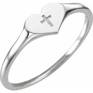 Sterling Silver Youth Heart & Cross Ring