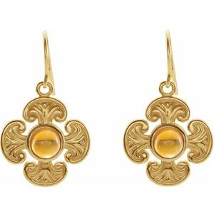 14K Yellow Gold Natural Citrine Maltese Cross Earrings