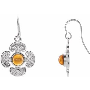 14K Yellow Gold Natural Citrine Maltese Cross Earrings
