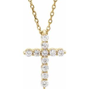 14K Yellow Gold 1/4 CTW Natural Diamond Cross 16-18" Necklace