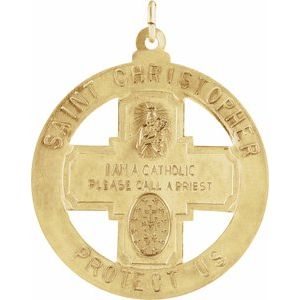 14K Yellow Gold 25 mm St. Christopher Four-Way Air, Land & Sea Medal