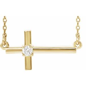14K Yellow Gold .06 CTW Natural Diamond Sideways Cross 16-18" Necklace