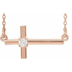 14K Rose Gold .06 CTW Natural Diamond Sideways Cross 16-18" Necklace