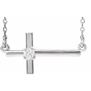14K White Gold 1/10 CTW Lab-Grown Diamond Sideways Cross 16-18" Necklace
