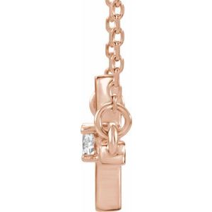 14K Rose Gold .06 CTW Natural Diamond Sideways Cross 16-18" Necklace