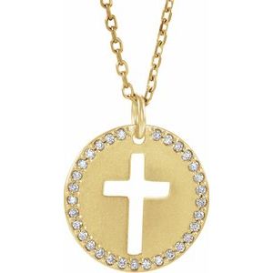 14K Yellow Gold .07 CTW Natural Diamond Pierced Cross 18" Necklace