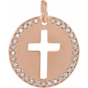 14K Rose Gold .08 CTW Natural Diamond Pierced Cross Pendant