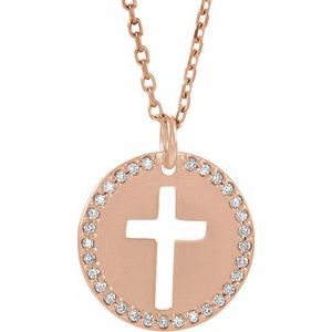 14K Rose Gold .07 CTW Natural Diamond Pierced Cross 18" Necklace