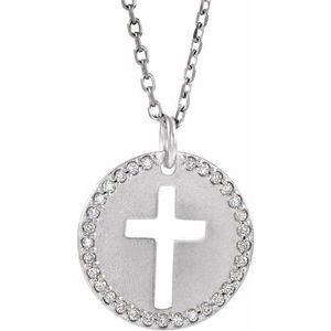 Sterling Silver .07 CTW Natural Diamond Pierced Cross 18" Necklace