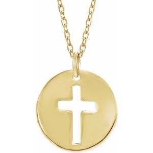 14K Yellow Gold .07 CTW Natural Diamond Pierced Cross 18" Necklace