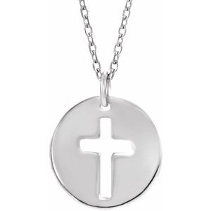 14K White Gold .07 CTW Natural Diamond Pierced Cross 18" Necklace