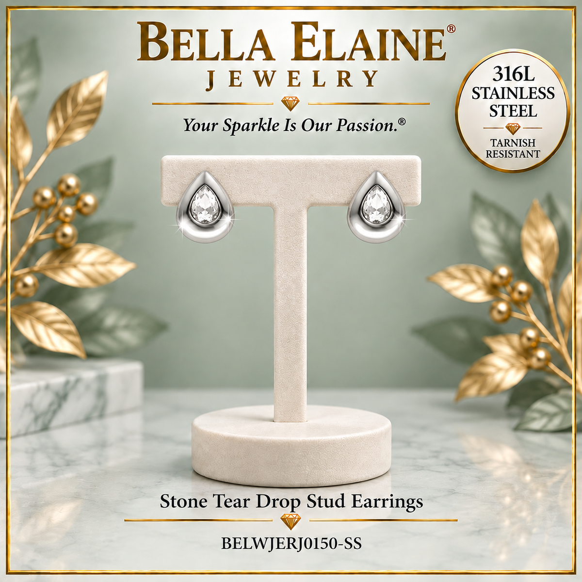 Stone Tear Drop Stud Earrings