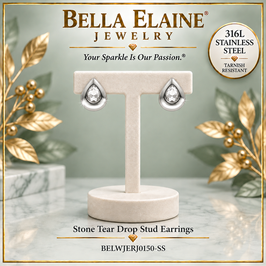Stone Tear Drop Stud Earrings - 316L Stainless Steel Earrings - Bella Elaine Jewelry