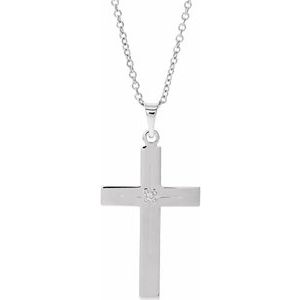 14K White Gold .01 CT Natural Diamond Cross 18" Necklace